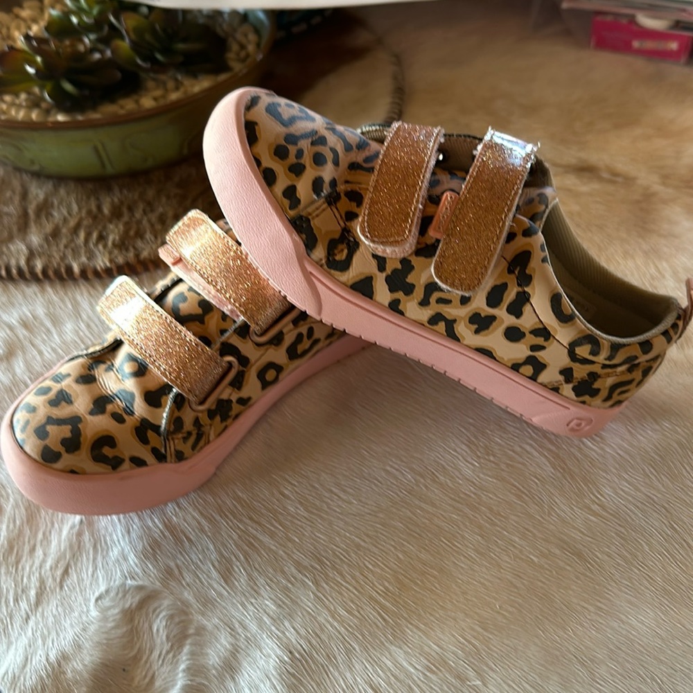 pediped Leopard Print Sneakers with Pink Soles and Rose Gold Straps
